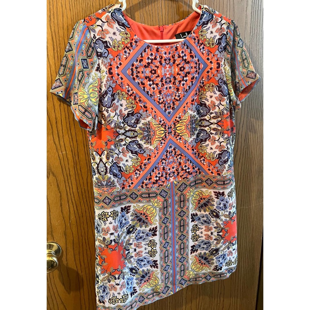 Lulu's Sangria Coral Pink Tile Dress Size M